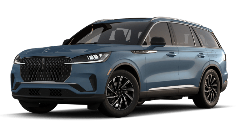2026 Lincoln Aviator Premiere in Whisper Blue Metallic Clearcoat — front three-quarter view