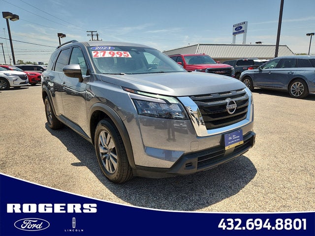 2024 Nissan Pathfinder SV in Gun Metallic — front three-quarter view